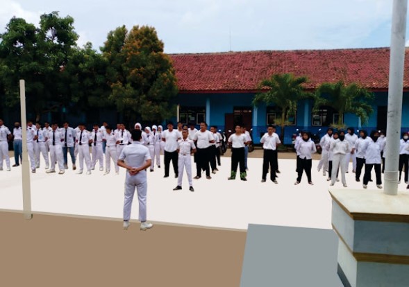 Pemandangan Laut dengan kapal dan siswa pelayaran